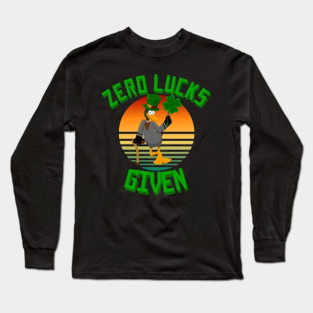 Zero Lucks Given Funny St Patricks Day Long Sleeve T-Shirt by Carantined Chao$